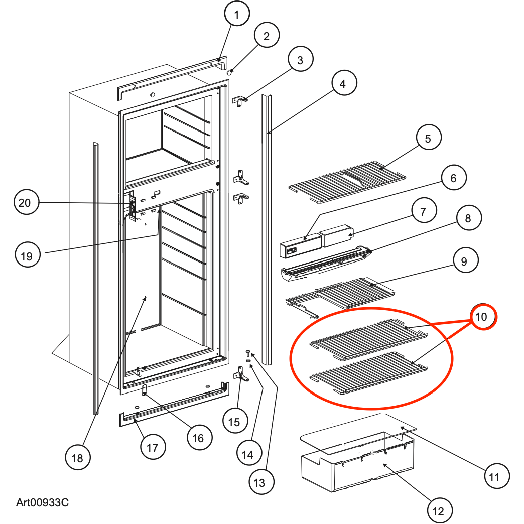 Norcold® Refrigerator Shelf Replacement for N611/N7V/N7X/N8V/N8X Models - 638481